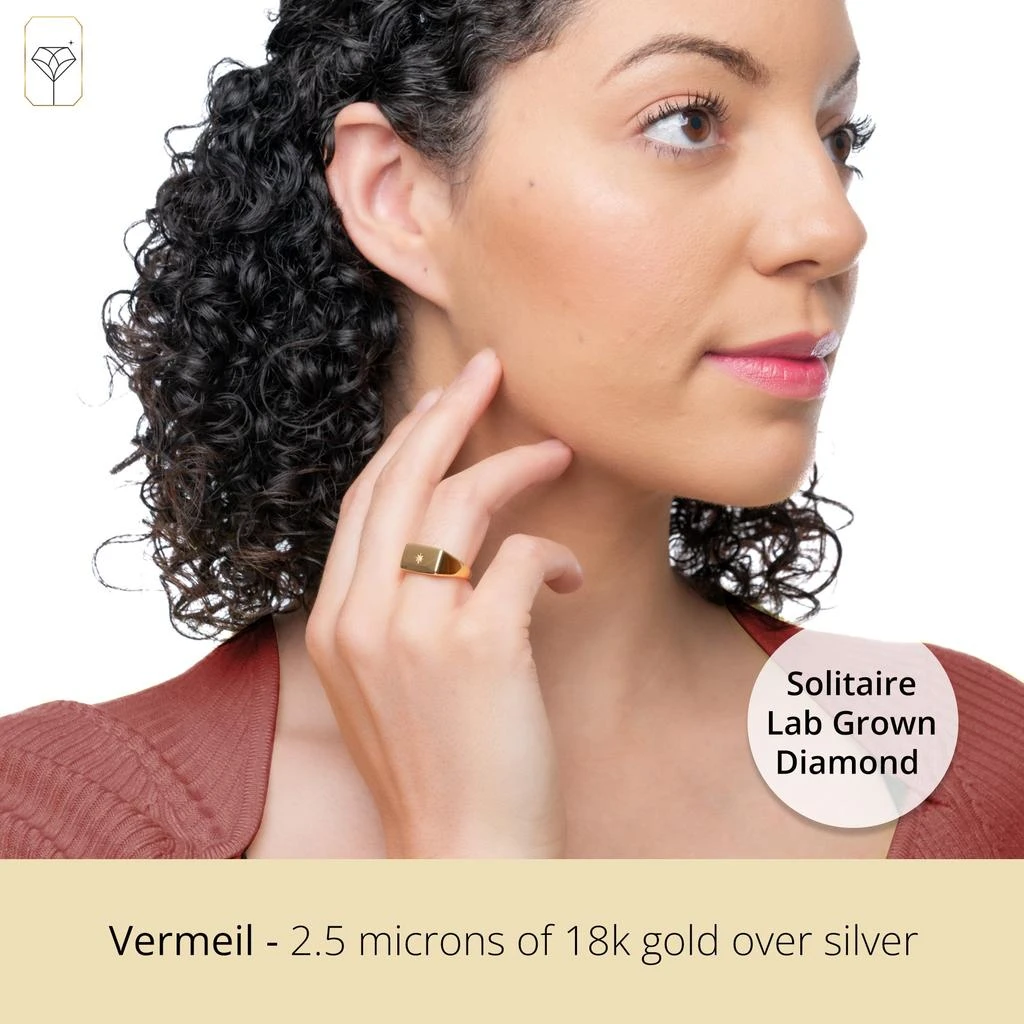 MaxColor 18K Gold Plated Star Vermeil Lab Grown Diamond Signet Ring 2