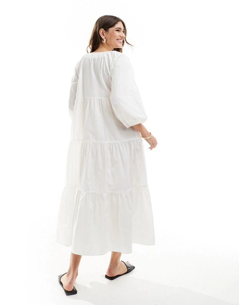 & Other Stories & Other Stories midaxi smock dress with bow bodice detail and volume sleeves in white 3