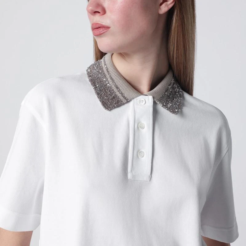 Brunello Cucinelli White polo shirt with Dazzling Knit Collar 4