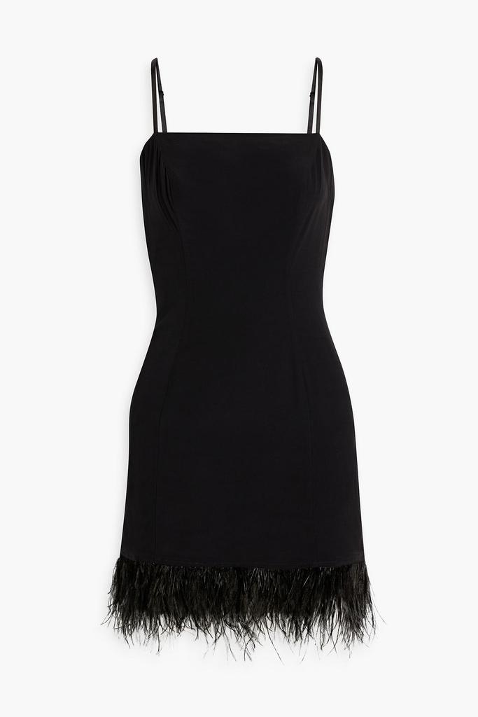 HVN Mia feather-trimmed crepe mini dress