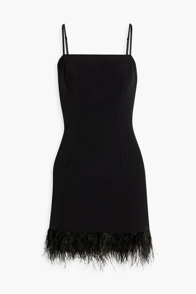 HVN Mia feather-trimmed crepe mini dress 1