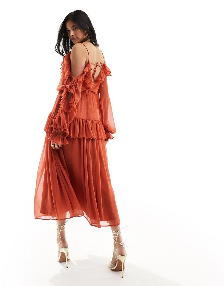 ASOS ASOS DESIGN ruffle off shoulder midi dress in rust 3
