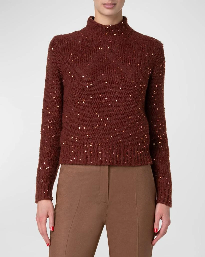 Akris Mock-Neck Sequin Wool-Cashmere Sweater 4