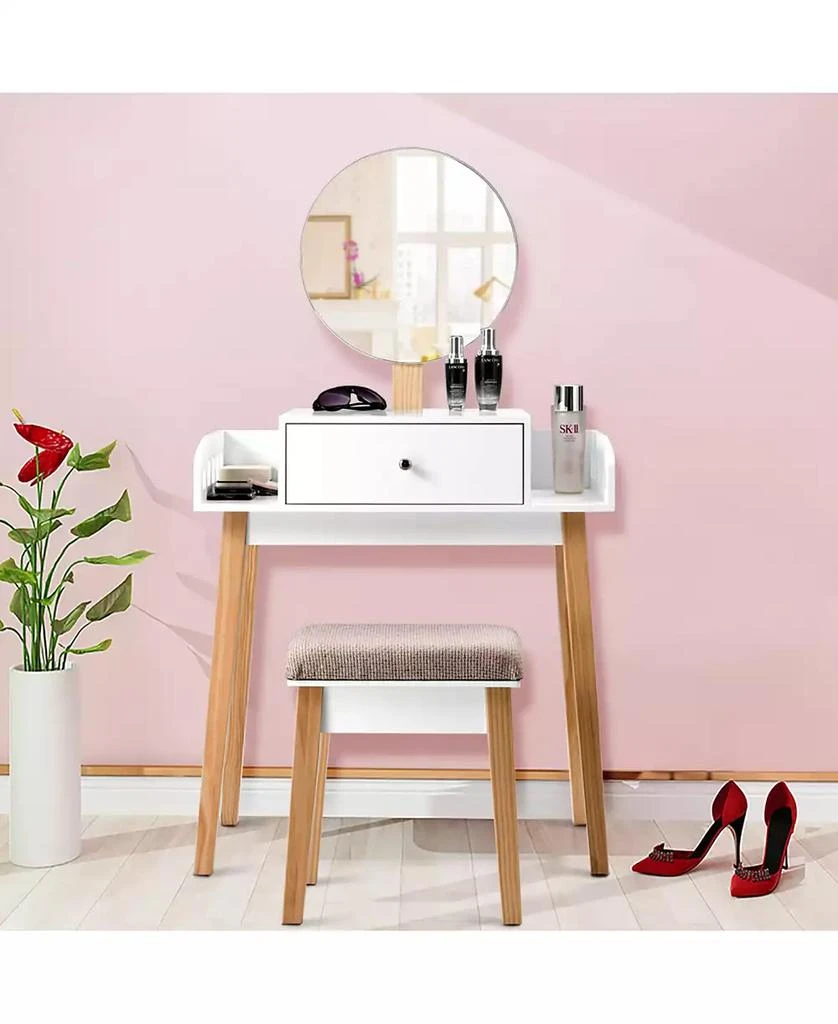 Volenca 2-Pc. Wood Mirror Vanity Dressing Table Set with Drawer 9