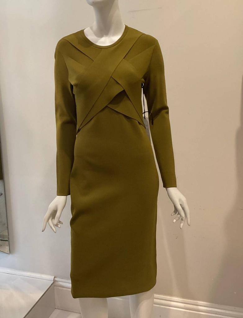 CAMILLA AND MARC Front Crossover Cocktail Dress In Olive Green