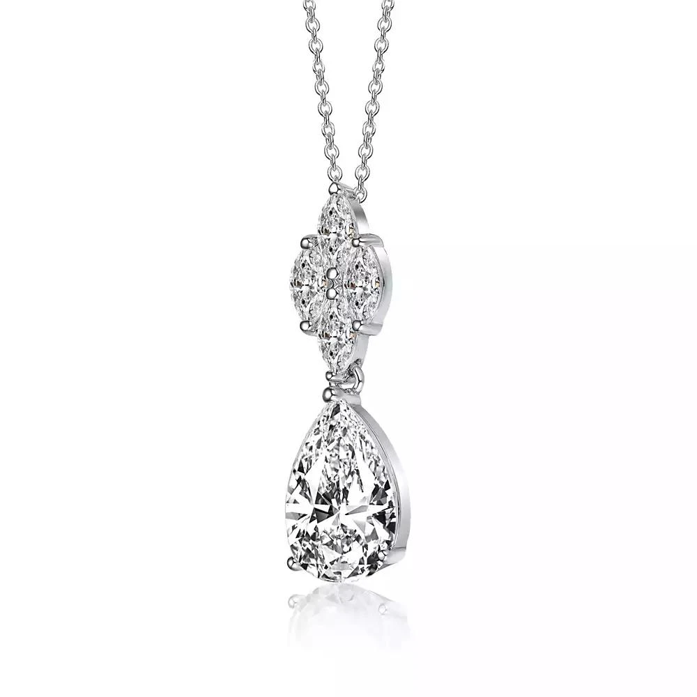 Genevive Sterling Silver with White Gold Plated Clear Pear with Marquise Cubic Zirconia Cluster Accent Drop Necklace 3