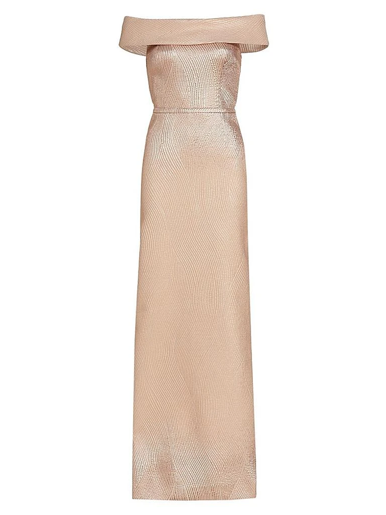 Teri Jon Metallic Off-The-Shoulder Wavy Rib-Knit Gown 1