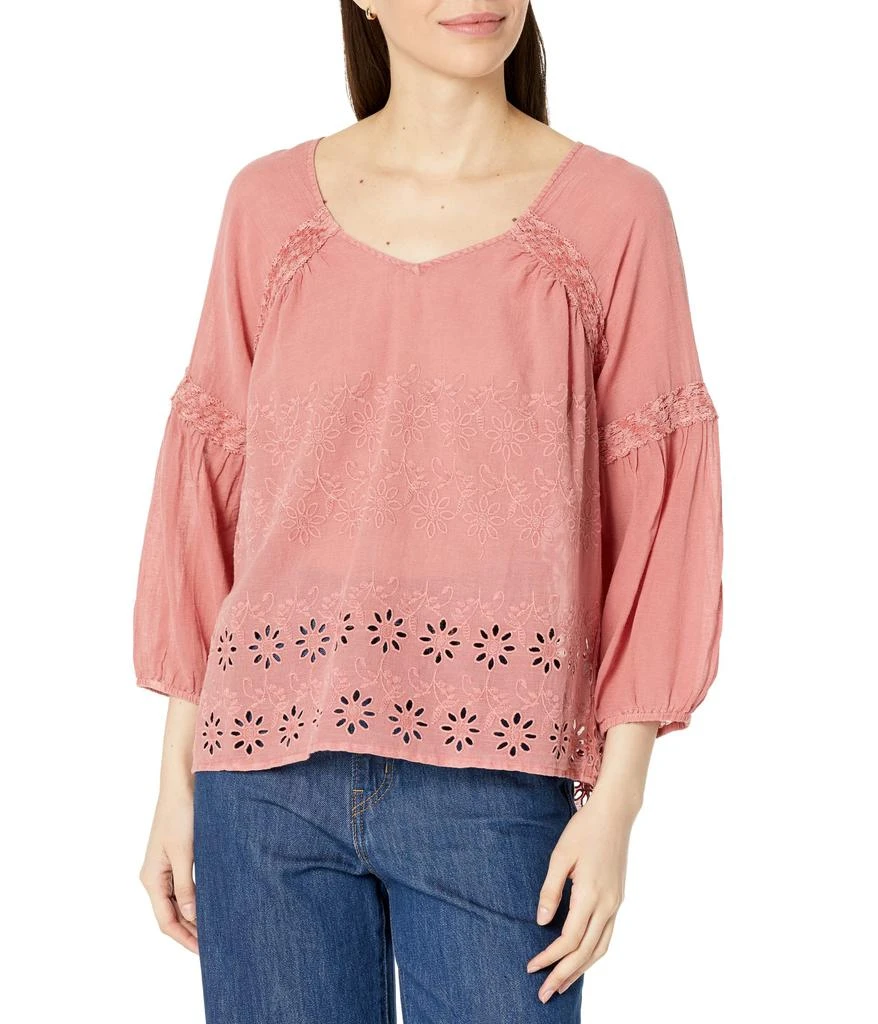 Lucky Brand Eyelet Embroidered Peasant Top 1