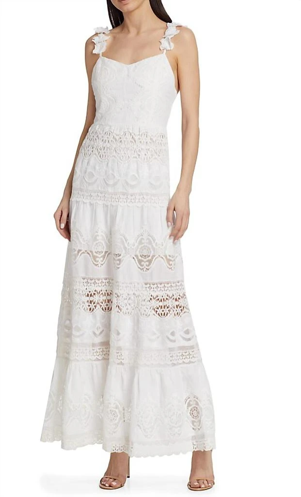 Alice + Olivia Alora Embroidered Sweetheart Neckline Midi Dress In White 1