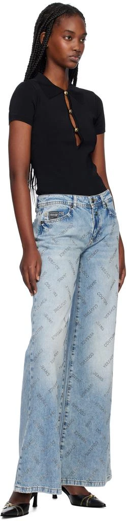 Versace Blue Crystal Logo Flared Jeans 4