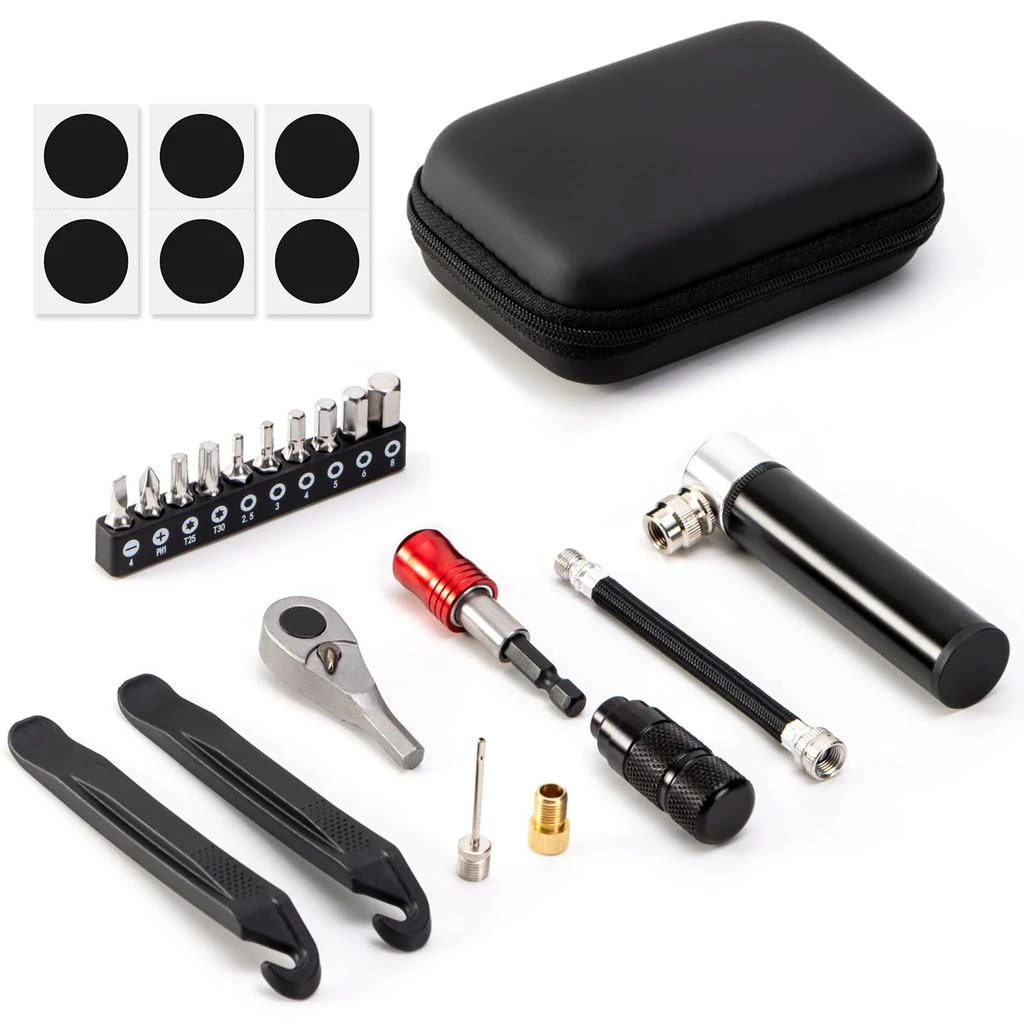 EMERK EMERK Bike Repair Tool Kit – Bicycle Multi-Tool Kit with Mini Pump, Ratchet Reversible Tool &10 Tool Bits, Tire Levers, and Portable Bag for Camping and Travel