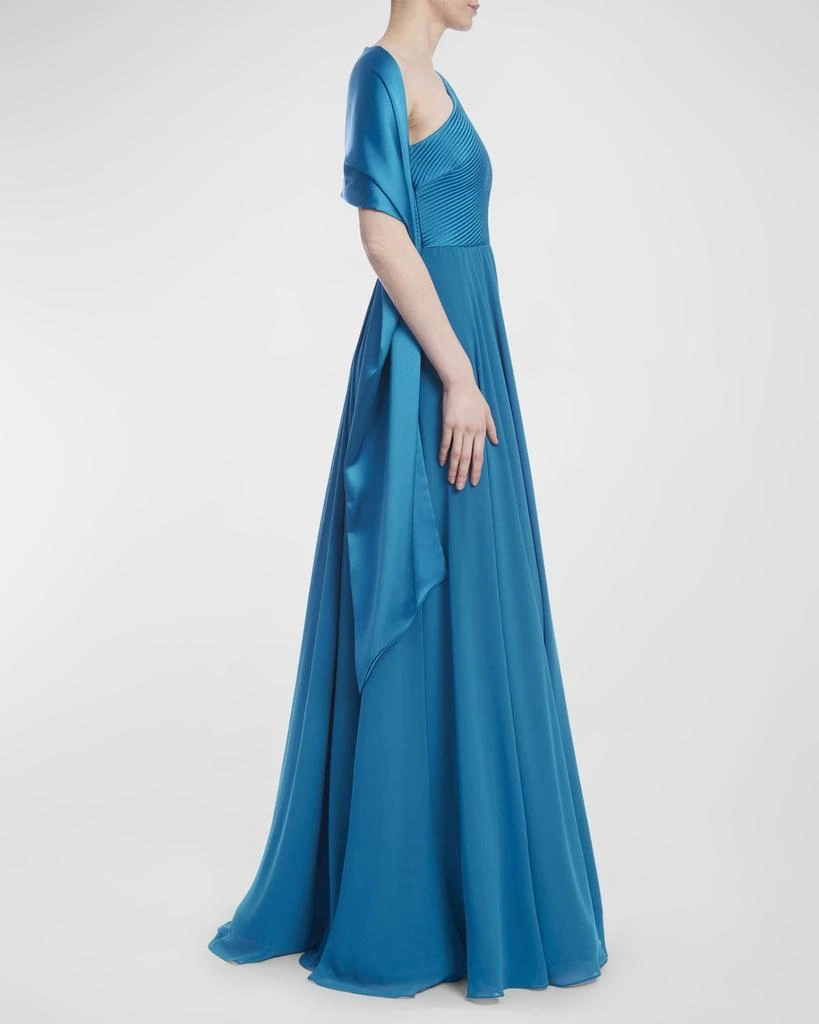 Badgley Mischka One-Shoulder Belted Gown with Sash 2
