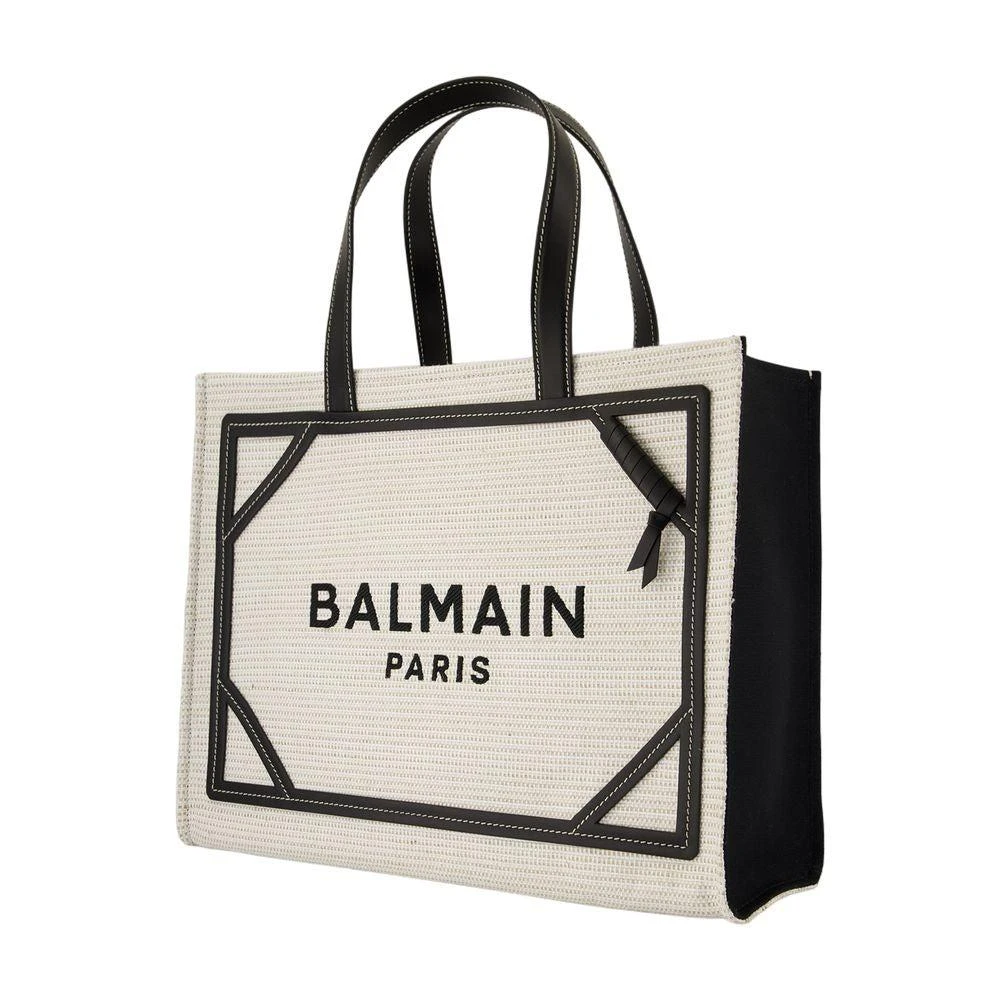 Balmain B-Army Medium Shopper Bag -  - Raffia - Neutral/Black 2