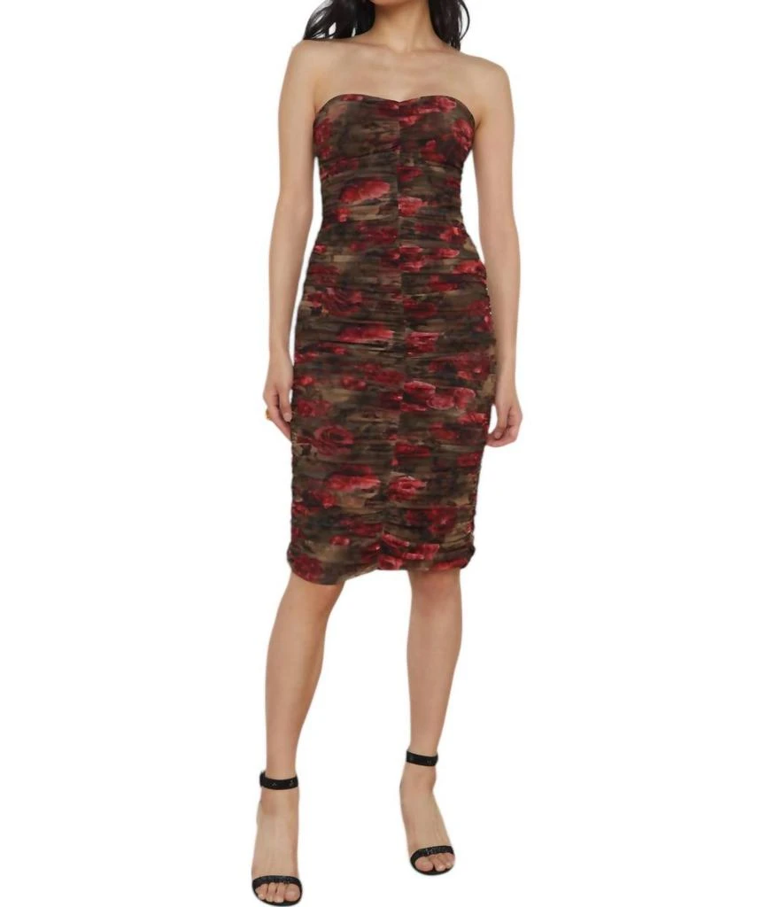 L'Agence Floral Cheetah Caprice Midi Dress In Army/pink 2