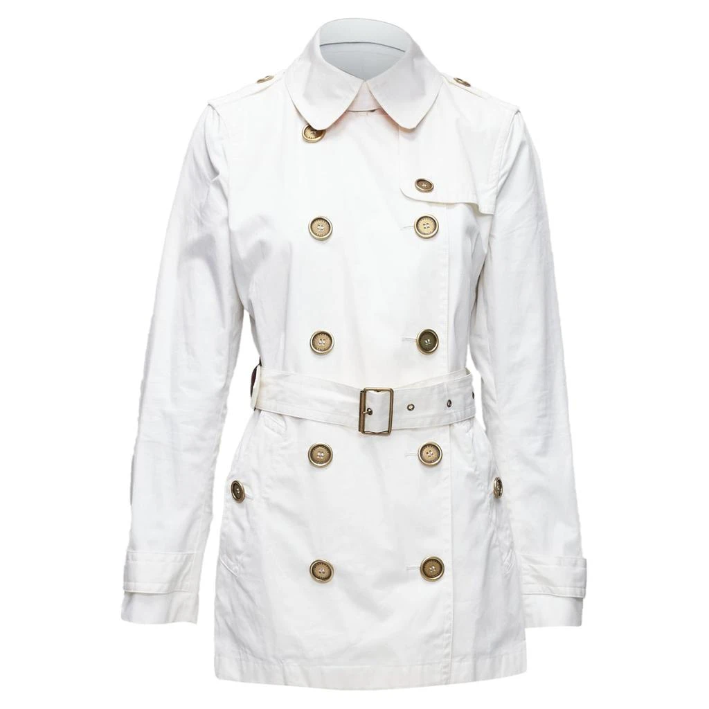 Burberry cream cotton metal logo buttons short trench coat 1