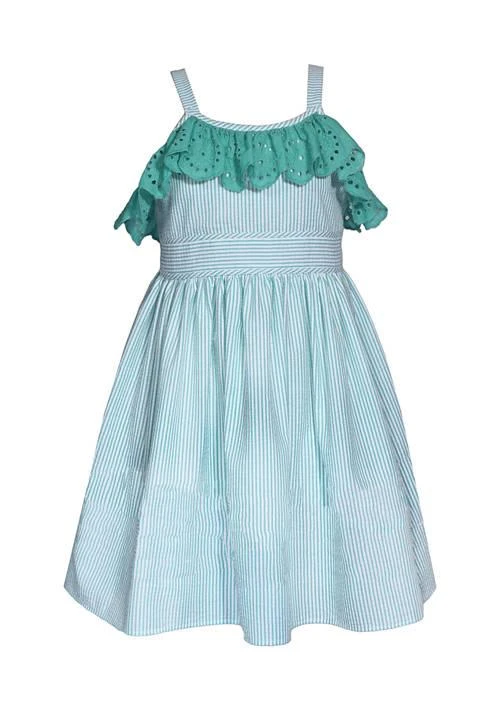 Bonnie Jean Jean Girls 4 6X Seersucker Dress With Eyelet Ruffle Trim 1