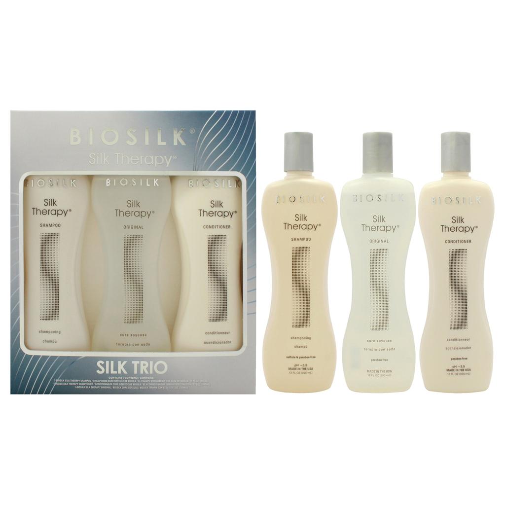 Biosilk Silk Therapy Trio Set by  for Unisex - 3 Pc 12oz  Therapy Shampoo, 12oz  Therapy Conditioner, 12oz  Therapy Treatment