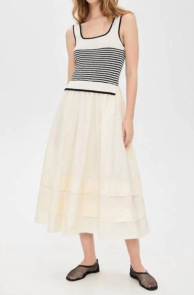 Moon River Striped Knit Top Midi Dress In Cream 1