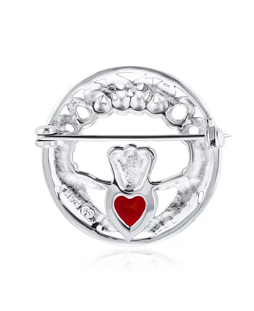 Bling Jewelry Celtic Round Circle Red Heart Shaped Claddagh Brooch Pin CZ .925 Sterling Silver 2