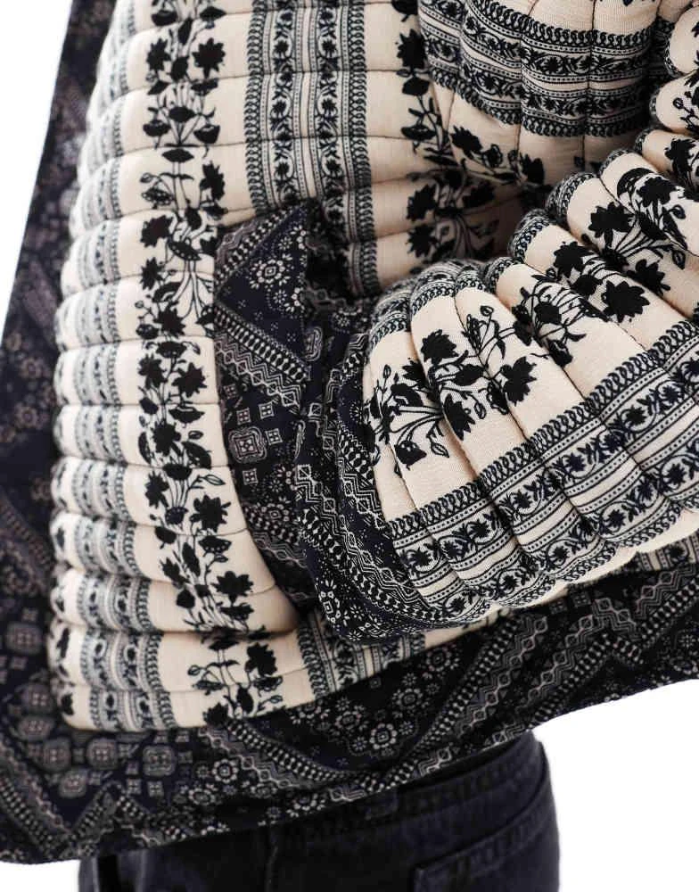 ASOS ASOS DESIGN cropped quilted jacket in patchwork in black and white floral 4