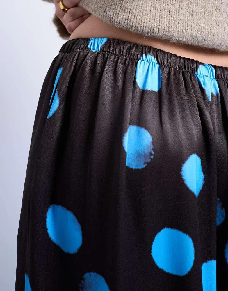 Topshop Topshop satin extreme wide leg trousers in blue and brown polka dot 3