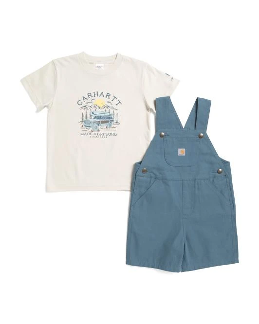 Carhartt Toddler Boys 2pc Printed Tee And Canvas Shortalls Set