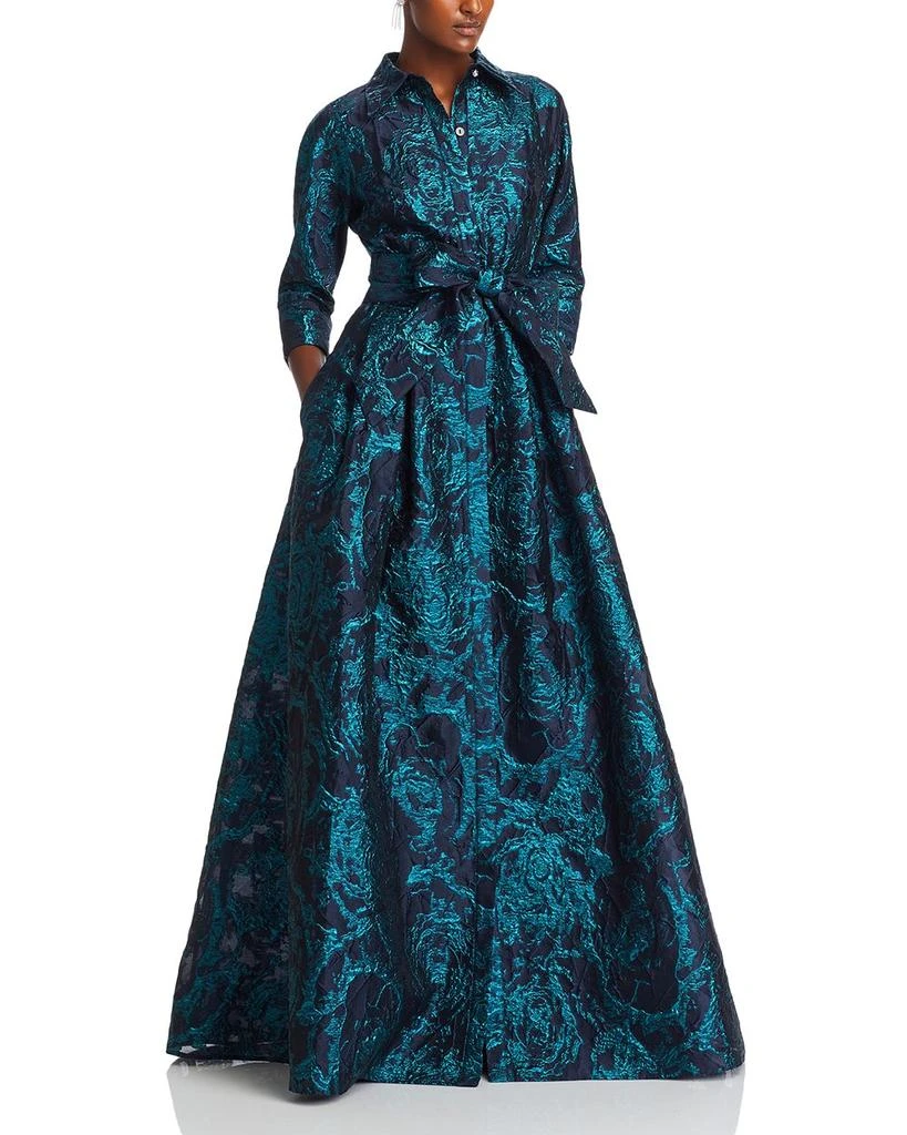 Teri Jon Metallic Jacquard Shirt Dress Gown 1