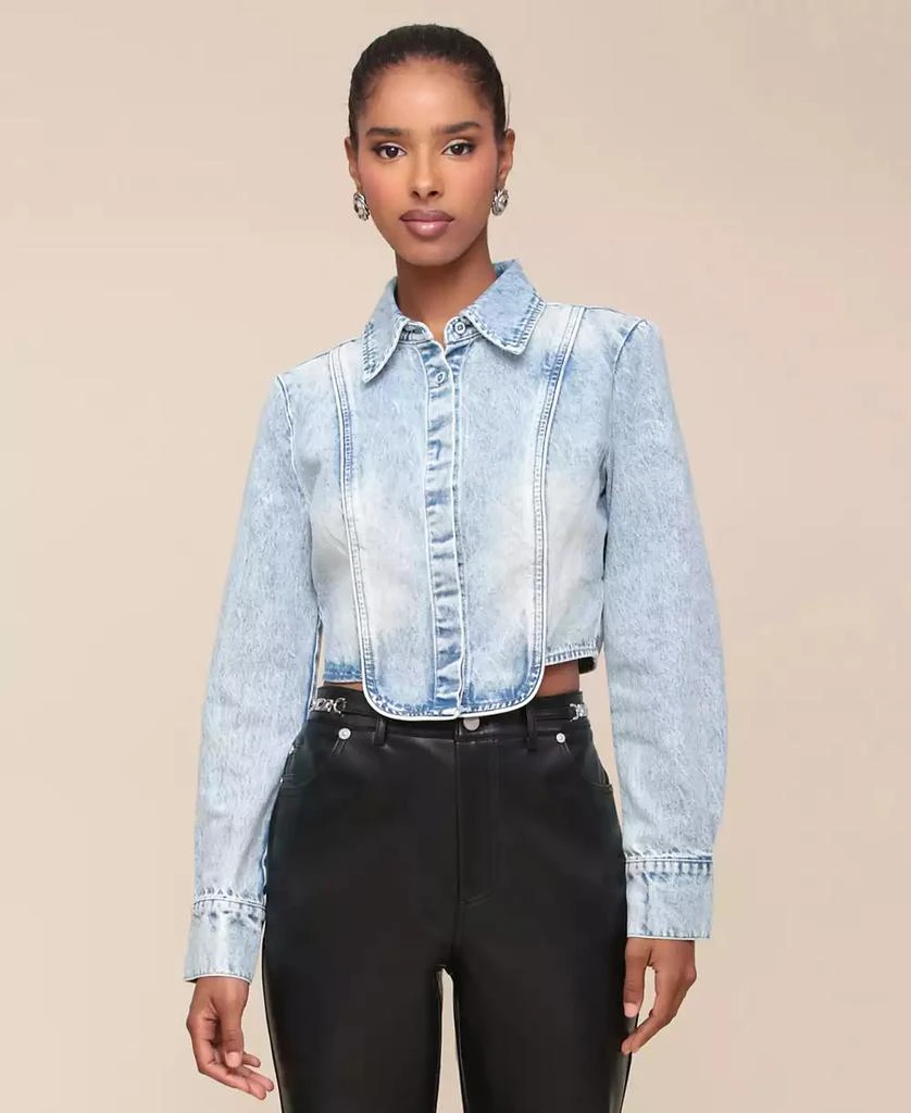 Avec Les Filles Women's Tuxedo Long-Sleeve Denim Shirt 1