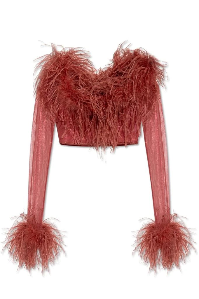 Oséree Oséree Feather-Trim Cropped Off-Shoulder Top 1