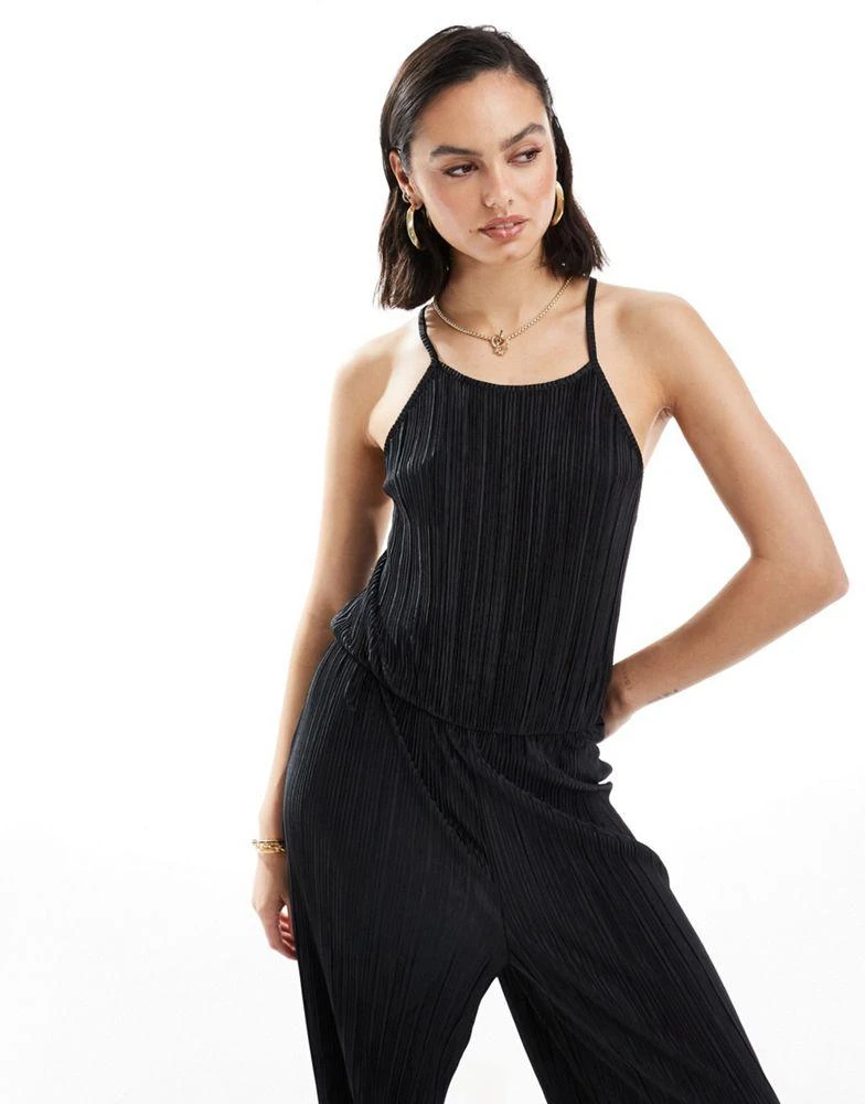 JDY Tall JDY Tall open back plisse jumpsuit in black 4