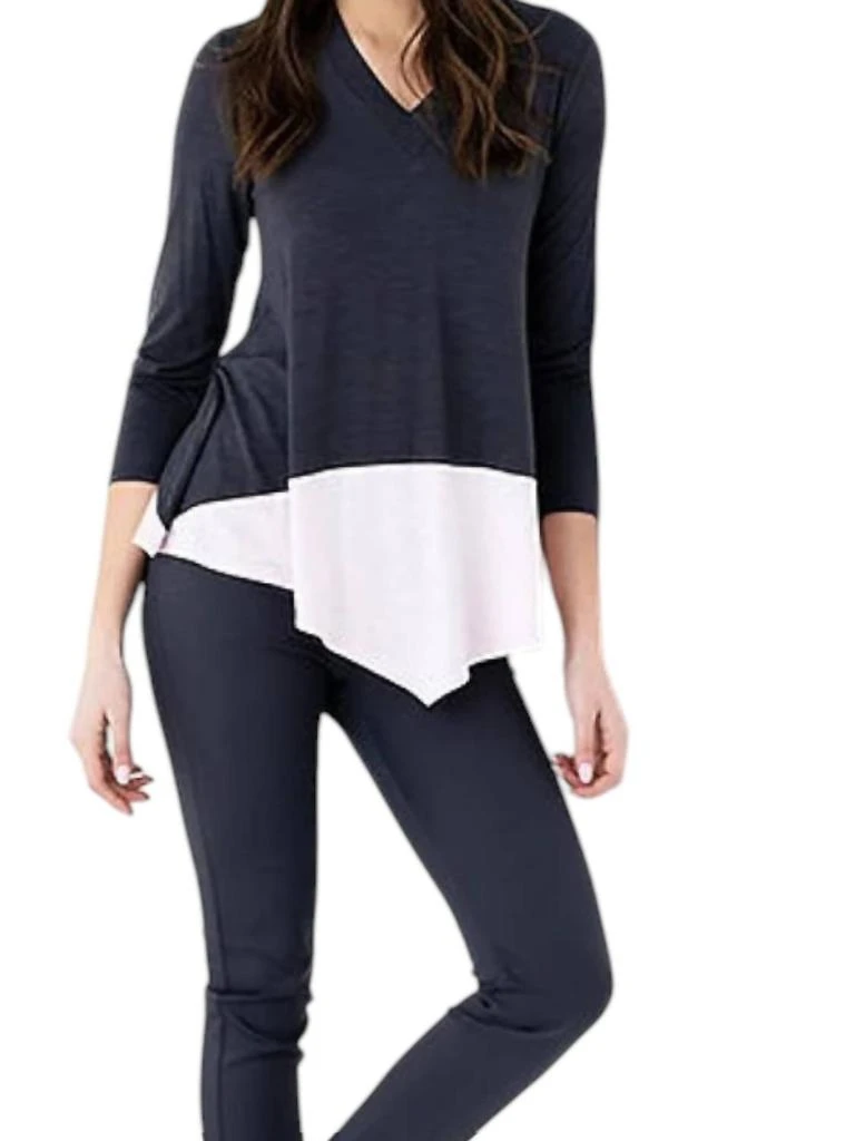 MARBLE Two Tone Long Sleeve Top In Black And White 2