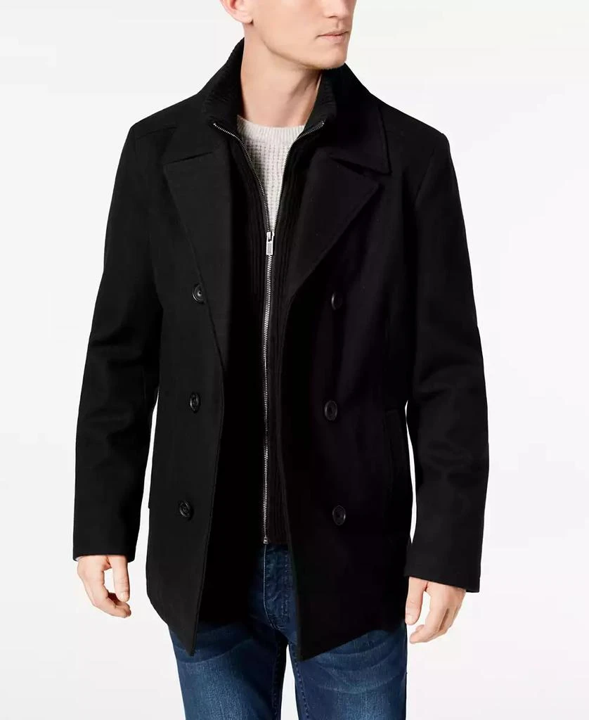 Kenneth Cole Men's Double Breasted Wool Blend Peacoat with Bib 1