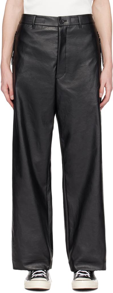 n.hoolywood Black Drawstring Faux-Leather Trousers