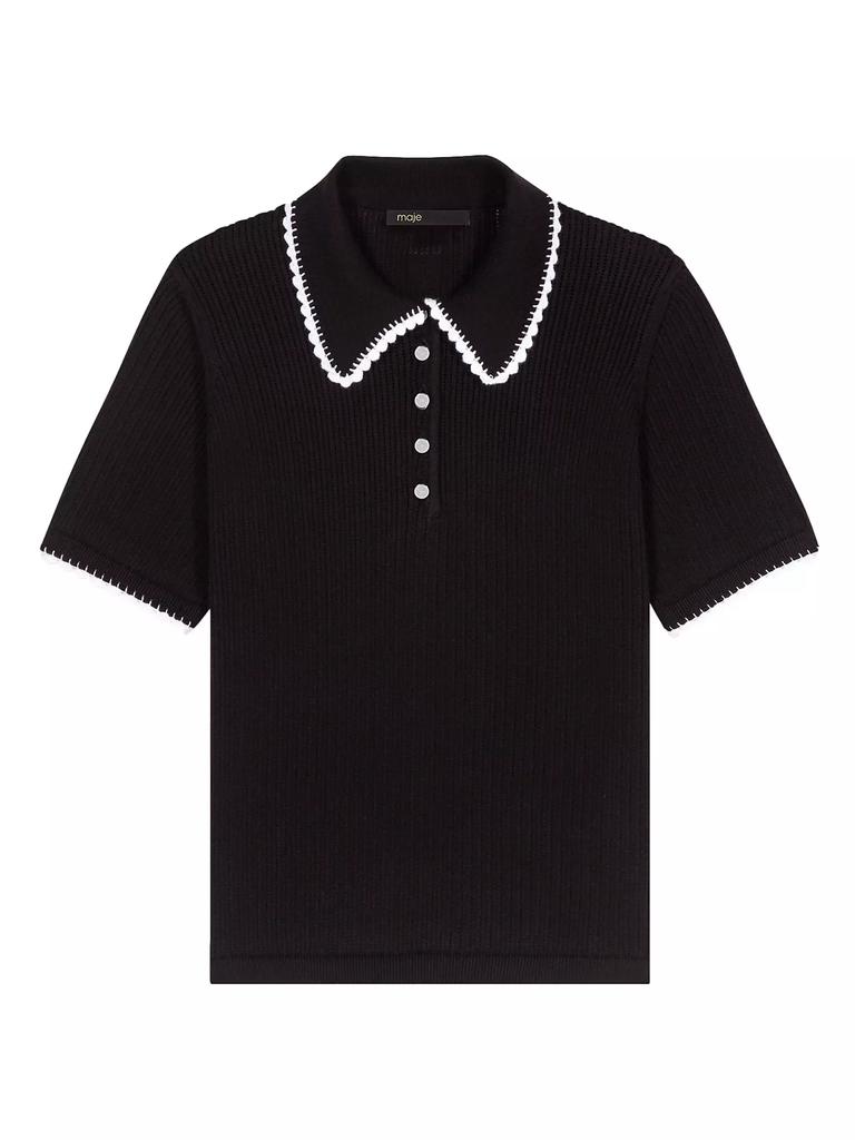 Maje Pointelle Knit Polo Shirt