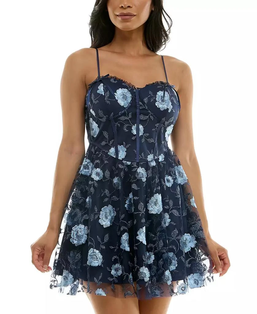 Trixxi Juniors' Embroidered Corset Fit & Flare Dress 4