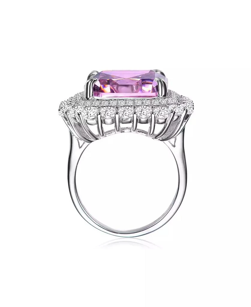 Genevive Dazzling White Gold Plated Pink Ascher 
Double Halo CZ Cocktail Ring 8