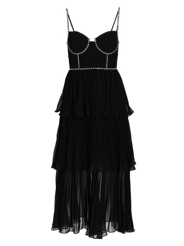 white christmas dresses Brown Check Chiffon Midi Dress – self-portrait-US