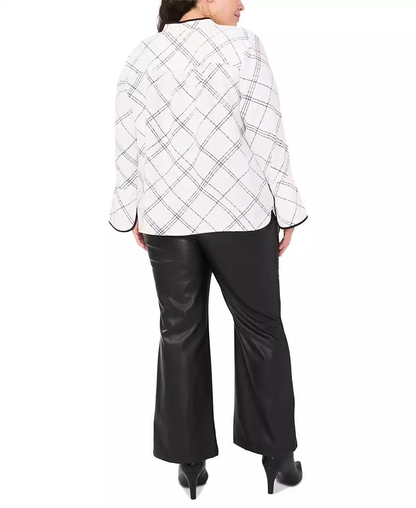 Vince Camuto Plus Size Windowpane-Print Bell-Sleeve Top 4