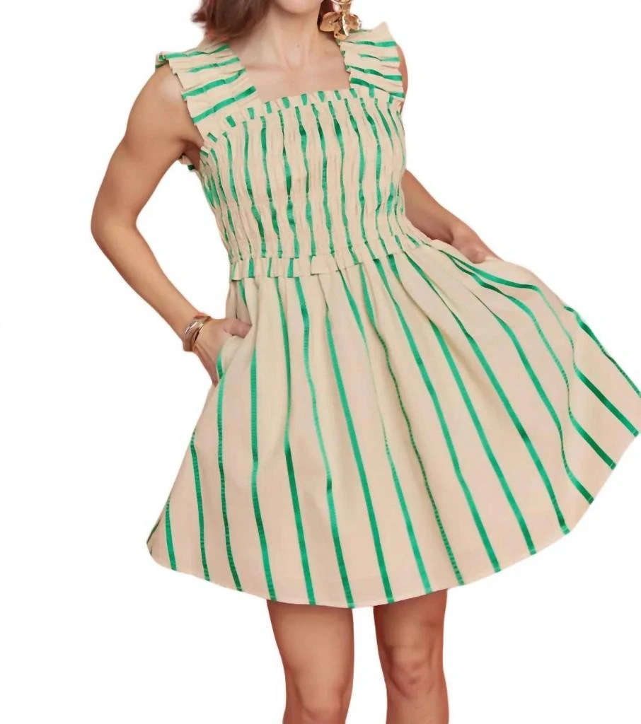 english factory green stripe dress Pomander Place Green Stripe Reina Dress Green / XXS