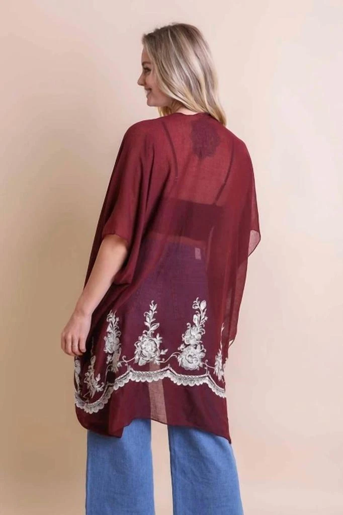 LETO Leto - Lightweight Floral Embroidered Tassels Boho Festival Kimono Wrap 2