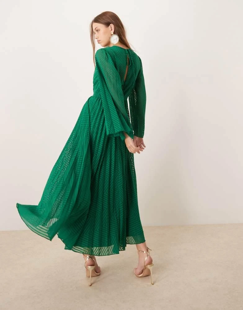 ASOS ASOS DESIGN tie back fluted sleeve pleated chevron chiffon midi dress  in green - Dresses & Skirts - Free Shipping - BeyondStyle