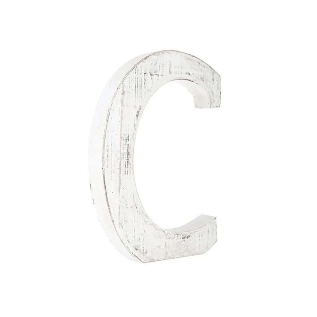 Hivvago 16" Distressed White Wash Wooden Initial Letter C Sculpture 2