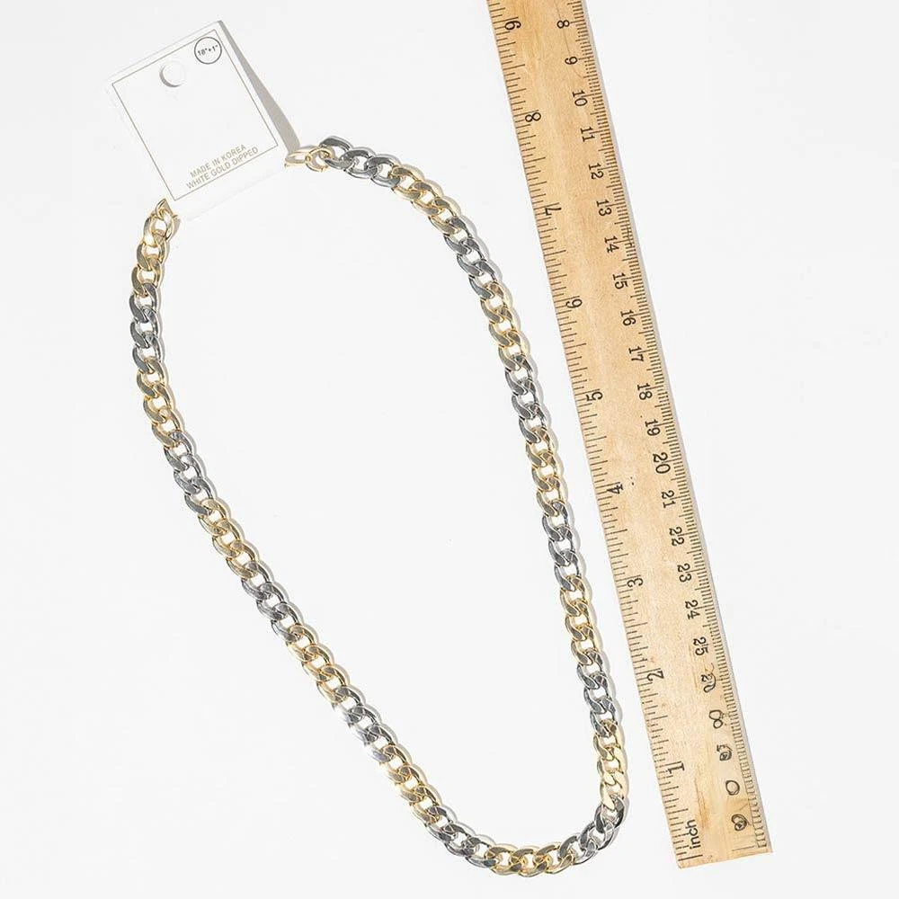 FASHNZFAB Gold Dipped Bold Two Tone Cuban Chain Necklace 5