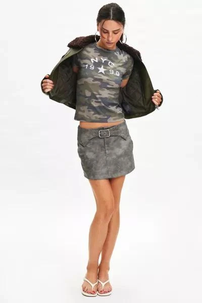 Urban Outfitters NYC 1990 Graphic Camo Baby Tee 2