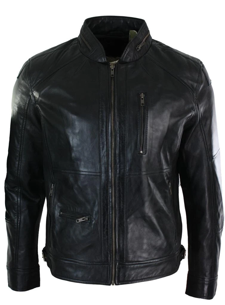 TruClothing Biker Leather Jacket Olive 1
