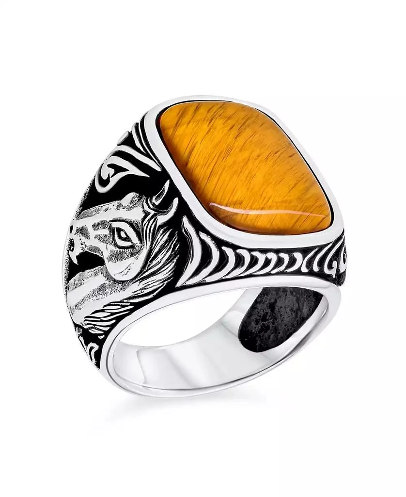 Bling Jewelry Natural Black Onyx Brown Tiger Eye Equestrian Stallion Horse Ring Sterling Silver