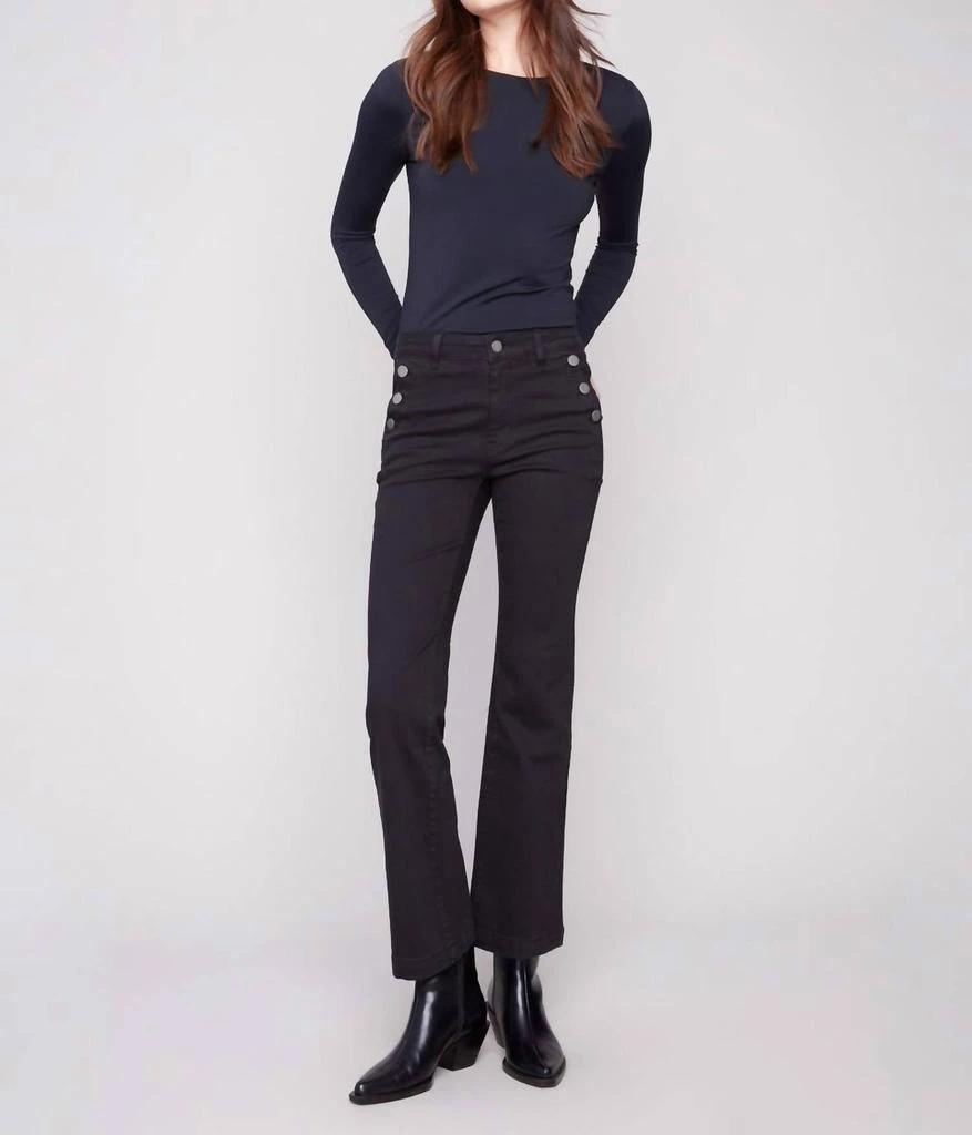 CHARLIE B Charlie B - Flare Leg Stretch Twill Pants With Buttons 5