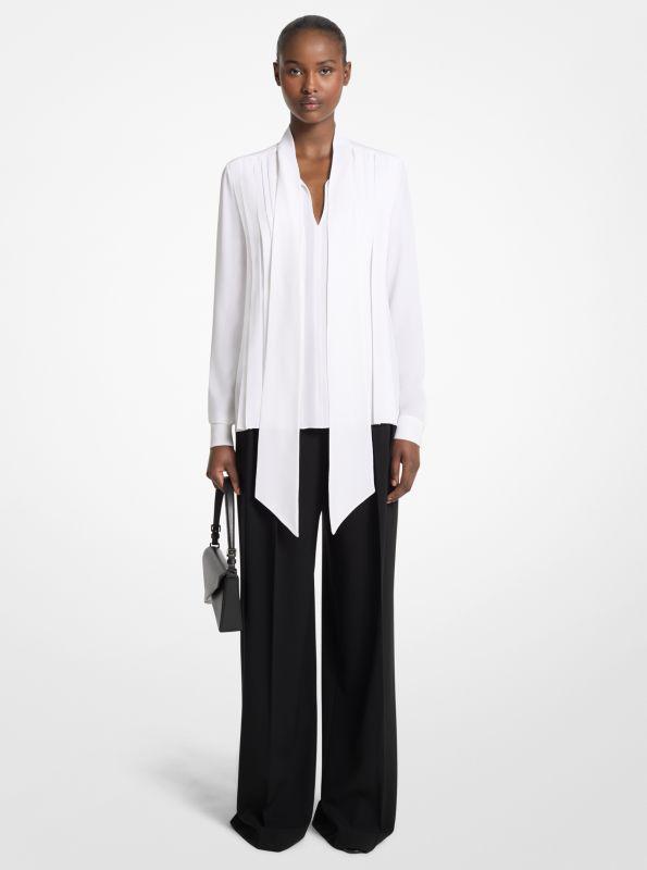 Michael Kors Silk Georgette Pleated Tie-Neck Blouse
