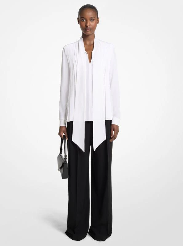 Michael Kors Silk Georgette Pleated Tie-Neck Blouse 1