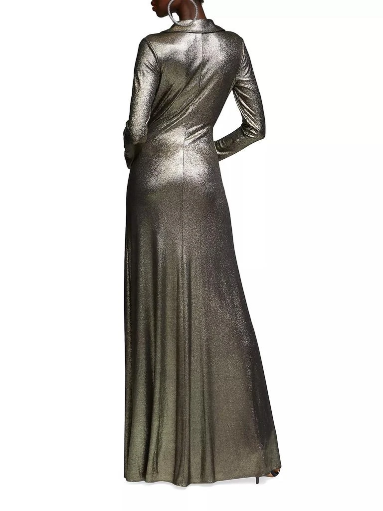 HALSTON Jira Metallic Jersey Wrap Gown 7